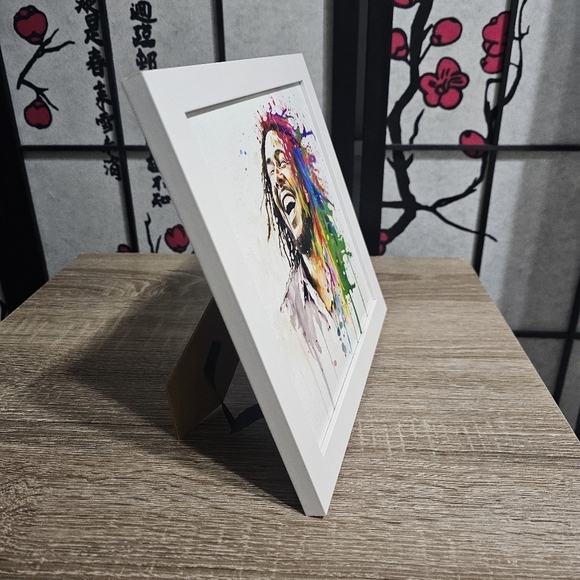 8x8 Framed Bob Marley Smiling Fantasy Watercolor Oil Painting Wall Art Print - Picture 6 of 7